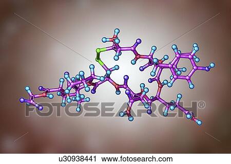 Stock Image - Oxytocin hormone, molecular model. Fotosearch