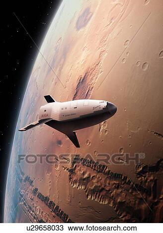 Stock Image - Passenger Spaceship Above Mars. Fotosearch