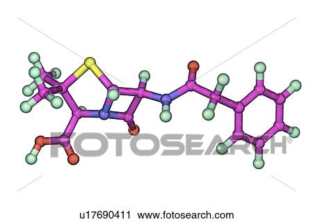 Stock Image - Penicillin antibiotic, molecular model. Fotosearch