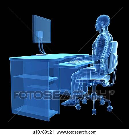 Stock Image - Person sitting with correct posture. Fotosearch