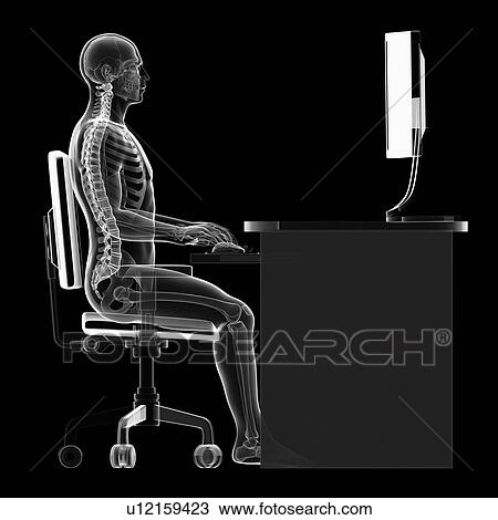 Stock Image - Person sitting with correct posture. Fotosearch