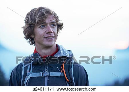 Stock Image - Portrait of male hiker. Fotosearch