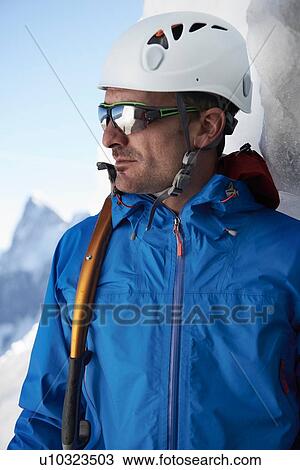 Stock Image - Portrait of mountain climber, Chamonix, Rhone-Alps, France. Fotosearch