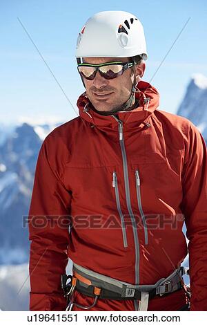 Stock Image - Portrait of mountain climber, Chamonix, Rhone-Alps, France. Fotosearch