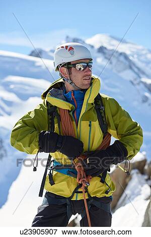 Stock Photo - Portrait of mountain climber, Chamonix, Rhone-Alps, France. Fotosearch