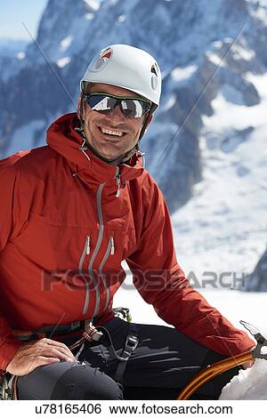 Stock Photograph - Portrait of mountain climber, Chamonix, Rhone-Alps, France. Fotosearch