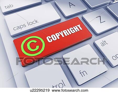 Stock Photo - Red copyright key with green icon, illustration.. Fotosearch