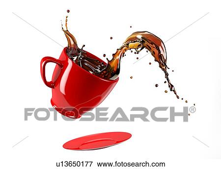 Red cup mug and saucer jumping with coffee splash. Isolated on white background. View Large Photo Image Stock Photo - Red cup mug and saucer jumping with coffee splash. Isolated on white background.. Fotosearch