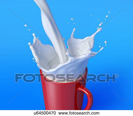 Red mug full of milk with splash. Isolated on blue background. View Large Photo Image Stock Image - Red mug full of milk with splash. Isolated on blue background.. Fotosearch