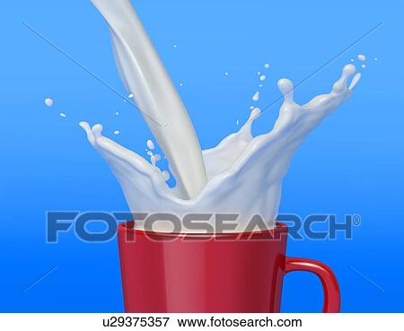 Red mug full of milk with splash. Isolated on blue background. View Large Photo Image Stock Photo - Red mug full of milk with splash. Isolated on blue background.. Fotosearch