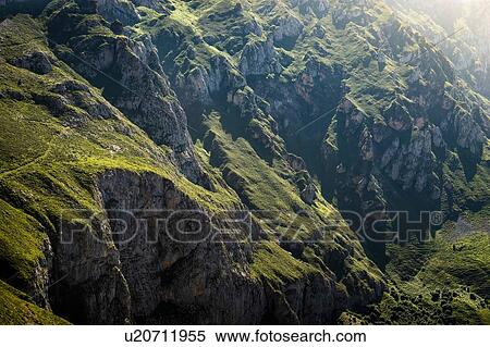 Rugged landscape near Fuente De in national reserve Parque National de los Picos de Europa, Potes, Cantabria, Spain View Large Photo Image Stock Photography - Rugged landscape near Fuente De in national reserve Parque National de los Picos de Europa, Potes, Cantabria, Spain. Fotosearch