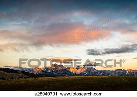Stock Image - Schlern-Rosengarten on Seiser Alm, Dolomites, Siusi, Trentino-Alto Adige, Italy. Fotosearch