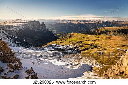 Stock Photography - Schlern-Rosengarten on Seiser Alm, Dolomites, Siusi, Trentino-Alto Adige, Italy. Fotosearch