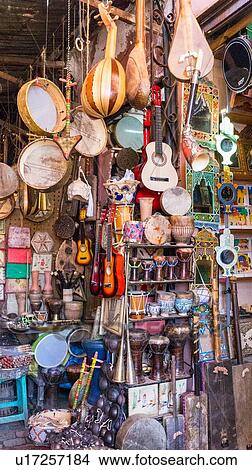 Picture - Shop full of traditional musical instruments, Marrakech, Morocco. Fotosearch