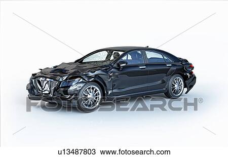 Single car accident. Black luxury sedan damaged on the front and on the back parts. Isolated on white background. Perspective view. View Large Photo Image Stock Image - Single car accident. Black luxury sedan damaged on the front and on the back parts. Isolated on white background. Perspective view.. Fotosearch