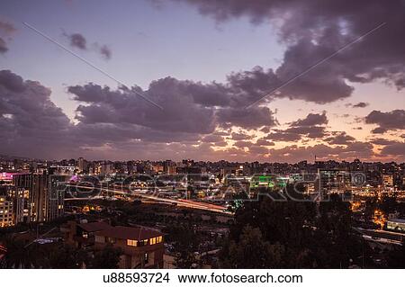 Picture - Skyline cityscape at sunset, elevated view, Beirut, Lebanon. Fotosearch