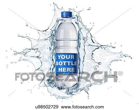 Stock Photo - Splash of clear water with pet water bottle in the middle. Isolated on white background. The bottle can be clipped and replaced with your bottle.. Fotosearch