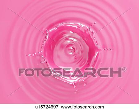 Stock Photo - Strawberry flavoured milk or milkshake background with ripples and crown splash viewed from top.. Fotosearch