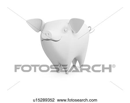 Stock Image - Stylized model of a pig, isolated on white background. 3D illustration.. Fotosearch