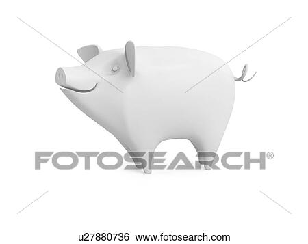 Stock Photograph - Stylized model of a pig, isolated on white background. 3D illustration, side view.. Fotosearch