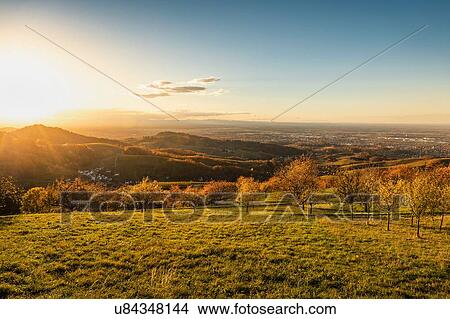 Picture - Sunlit landscape near Sasbachwalden, black forest, Baden-Wurttemberg, Germany. Fotosearch
