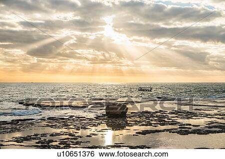 Stock Photograph - Sunlit seascape, Byblos, Mount Lebanon, Lebanon. Fotosearch