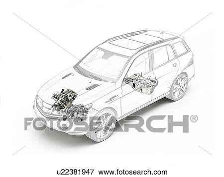 Technical drawing of car engine and fuel tank, illustration View Large Photo Image Stock Photo - Technical drawing of car engine and fuel tank, illustration. Fotosearch