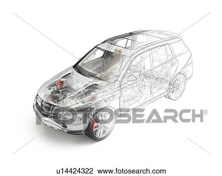 Stock Image - Technical drawing of car, illustration. Fotosearch