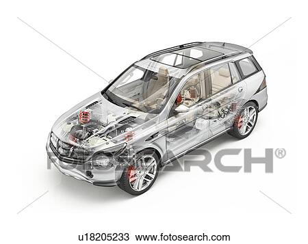 Stock Image - Technical drawing of car, illustration. Fotosearch