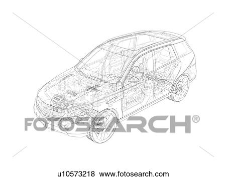 Stock Photo - Technical drawing of car, illustration. Fotosearch