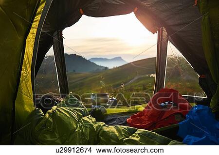 Picture - Tent with view of mountains, Manigod, Rhone-Alpes, France. Fotosearch