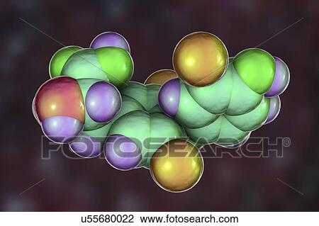 Stock Image - Triiodothyronine hormone, molecular model. Fotosearch