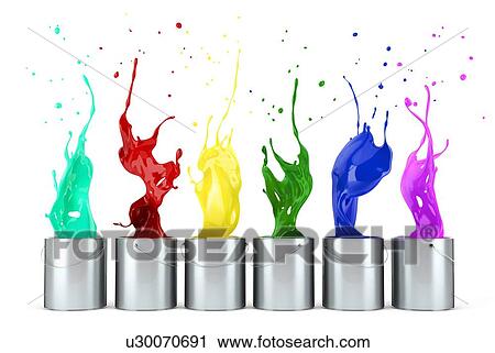 turquoise, red, yellow, green, blue, pink paints splashing out from metallic silver buckets in line. On white background. View Large Photo Image Stock Image - turquoise, red, yellow, green, blue, pink paints splashing out from metallic silver buckets in line. On white background.. Fotosearch