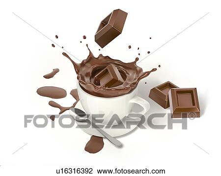 Two chocolate cubes splashing into a white cup with liquid chocolate and splash. With two other cubes besides and small chocolate pools on the floor. Isolated on white background. View Large Photo Image Stock Image - Two chocolate cubes splashing into a white cup with liquid chocolate and splash. With two other cubes besides and small chocolate pools on the floor. Isolated on white background.. Fotosearch