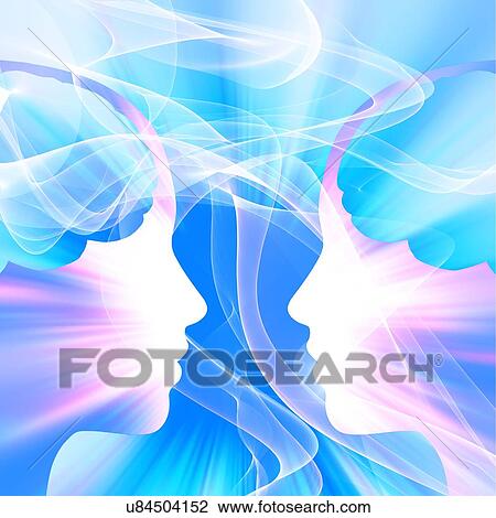 Stock Image - Two faces with atoms, illustration. Fotosearch