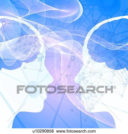 Stock Photo - Two faces with atoms, illustration. Fotosearch