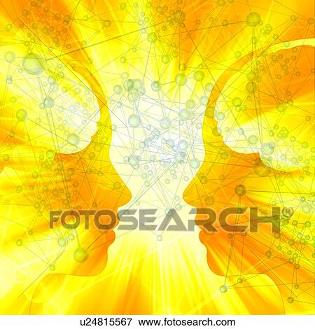 Stock Photo - Two faces with atoms, illustration. Fotosearch