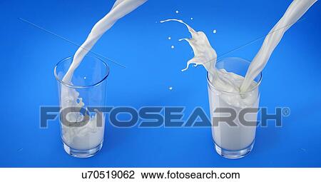 Two glasses with pouring milk, one full with splash and one less full. Viewed from above, on blue background. View Large Photo Image Stock Image - Two glasses with pouring milk, one full with splash and one less full. Viewed from above, on blue background.. Fotosearch