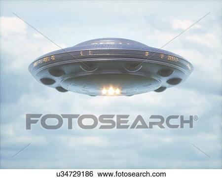 Stock Photograph - UFO against the sky, illustration.. Fotosearch
