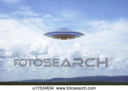 Picture - UFO flying in the sky, illustration.. Fotosearch