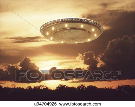Stock Photograph - UFO flying in the sky, illustration.. Fotosearch