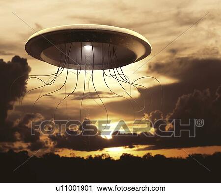 UFO in sky, illustration View Large Photo Image Stock Image - UFO in sky, illustration. Fotosearch