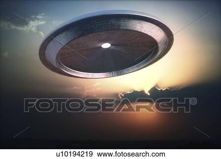 UFO in sky, illustration View Large Photo Image Stock Photo - UFO in sky, illustration. Fotosearch