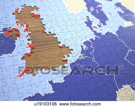 Stock Photograph - United Kingdom and European Union jigsaw puzzle, illustratio. Fotosearch