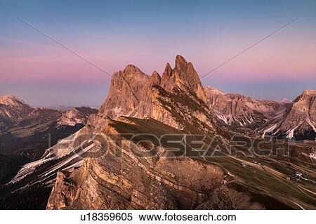 Stock Photography - View into Geislergruppe, Santa Cristina in Val Gardena, Dolomites, Trentino-Alto Adige, Italy. Fotosearch