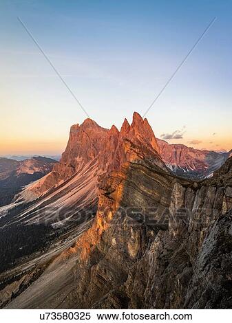 Stock Photography - View into Geislergruppe, Santa Cristina in Val Gardena, Dolomites, Trentino-Alto Adige, Italy. Fotosearch