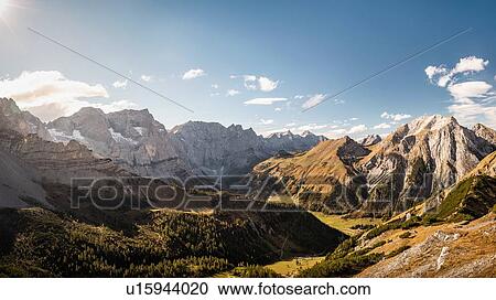Stock Image - View over valley, Karwendel region, Hinterriss, Tirol, Austria. Fotosearch