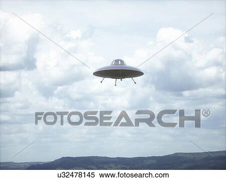Stock Photography - Vintage UFO flying in the sky, illustration.. Fotosearch