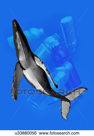 Stock Photograph - Whale and plastic waste underwater, illustration.. Fotosearch