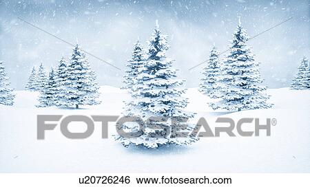 Winter landscape and fir trees, illustration View Large Photo Image Stock Photograph - Winter landscape and fir trees, illustration. Fotosearch